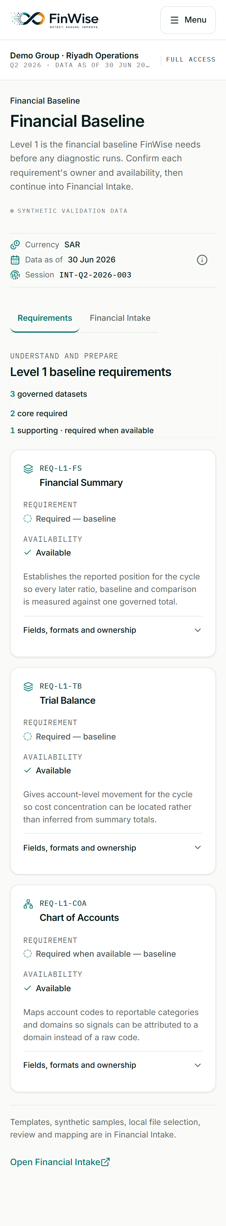 Financial baseline requirements · Mobile source